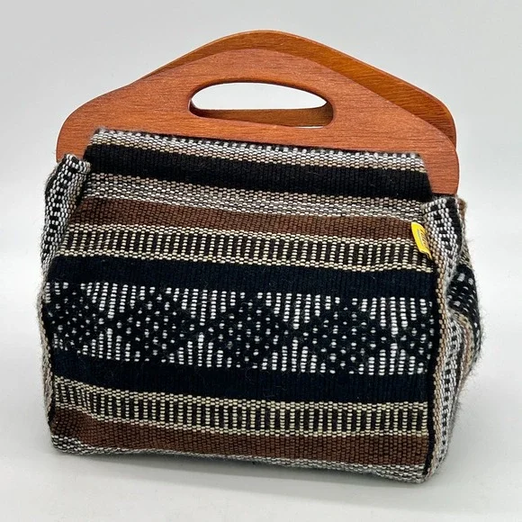 Pinzon Handbag Wooden Handles Made in Mexico Hand Woven Purse Tote New - Picture 1 of 6